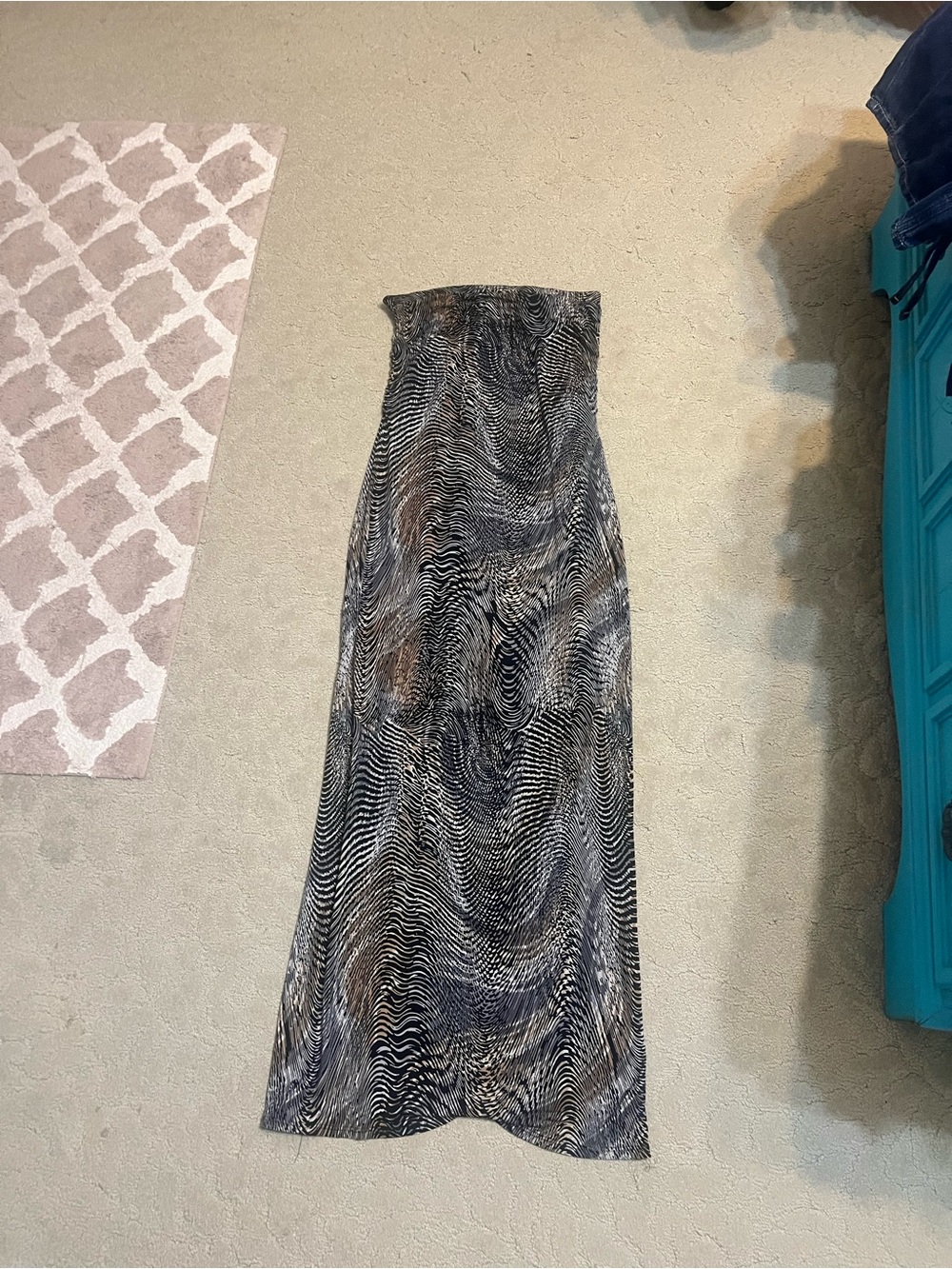 Necessary Objects Black and Brown Animal Print Maxi Strapless Dress
